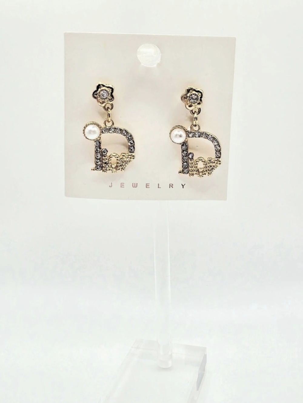 New D gold Crystal Pearl Drop Earrings